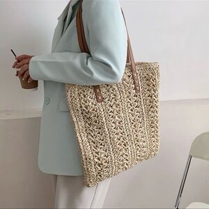 Bohemian Style Straw Tote  -Women’s Shoulder Handbag   -Color: BEIGE  ~NEW~